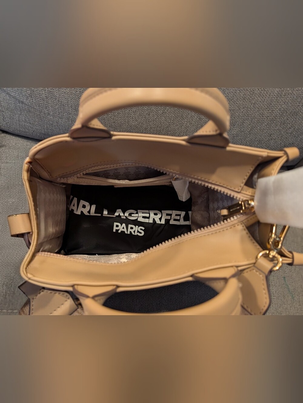 Karl Lagerfeld Beige Top-Handle Satchel with Gold Hardware - Picture 3 of 4
